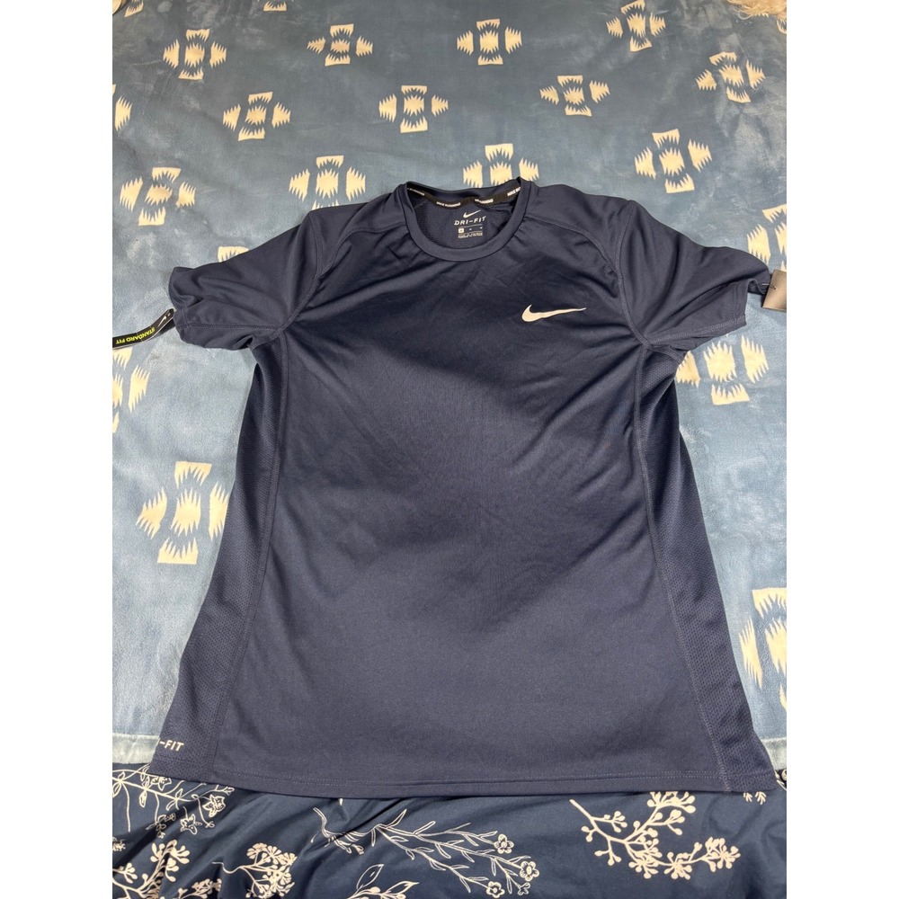 Nike Running Dri-FIT Shirt Mens Medium Navy Blue Short Sleeve Training Tee NEW